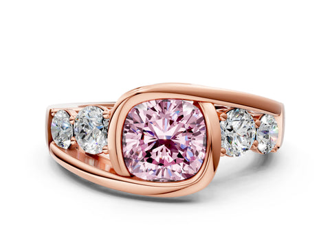 Rose gold Bezel Set Fancy Pink Cushion Cut Diamond Split Shank Ring