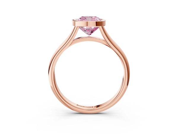 Rose gold Bezel Set Fancy Pink Cushion  Cut Solitaire Ring with Tapered Band