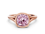 Rose gold Bezel Set Fancy Pink Cushion  Cut Solitaire Ring with Tapered Band