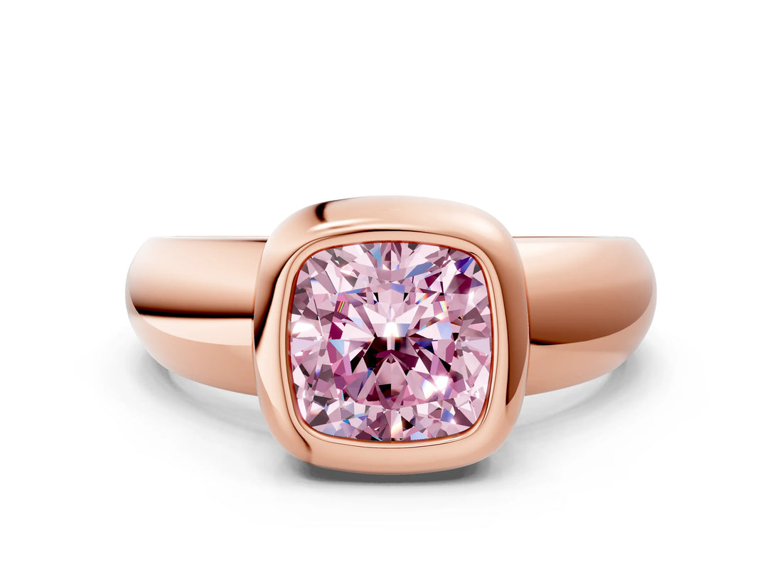 Rose gold Bezel Set Fancy Pink Cushion  Solitaire Ring with Wide Band 2