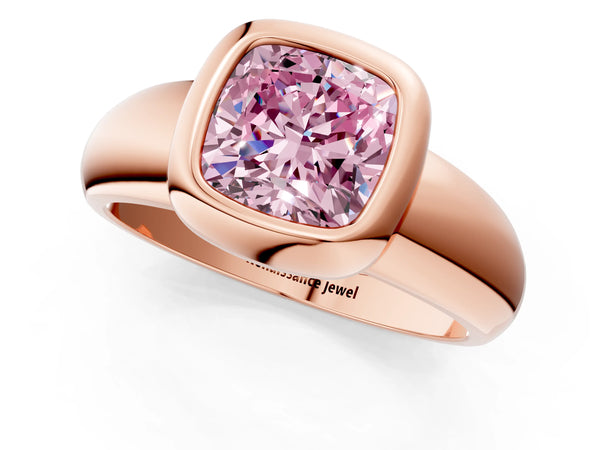 Rose gold Bezel Set Fancy Pink Cushion  Solitaire Ring with Wide Band
