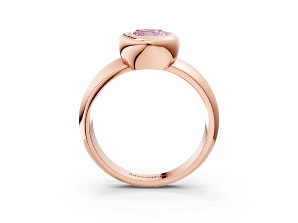 Rose gold Bezel Set Fancy Pink Cushion  Solitaire Ring with Wide Band