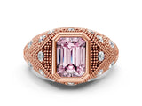 Rose gold Bezel Set Fancy Pink Emerald Cut Diamond Milgrain Band Ring