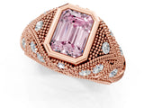 Rose gold Bezel Set Fancy Pink Emerald Cut Diamond Milgrain Band Ring_1