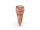 Rose gold Bezel Set Fancy Pink Emerald Cut Diamond Milgrain Band Ring_2