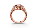 Rose gold Bezel Set Fancy Pink Emerald Cut Diamond Milgrain Band Ring_3