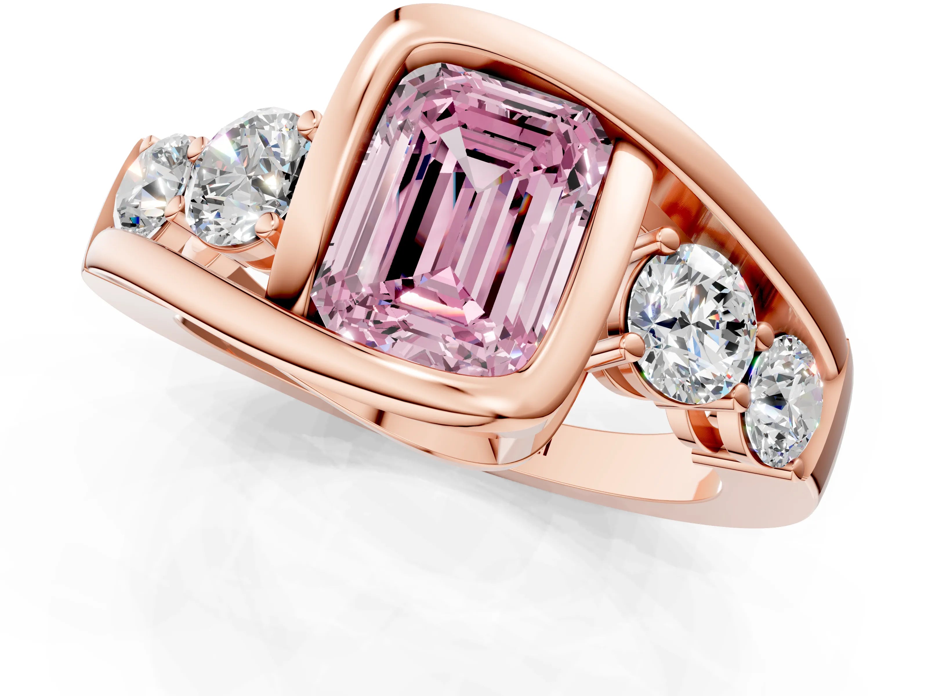 Rose gold Bezel Set Fancy Pink Emerald Cut Diamond Split Shank Ring_1