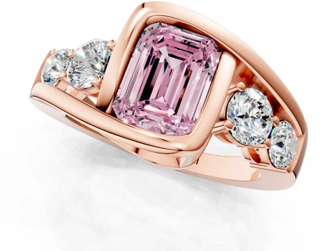 Rose gold Bezel Set Fancy Pink Emerald Cut Diamond Split Shank Ring_1