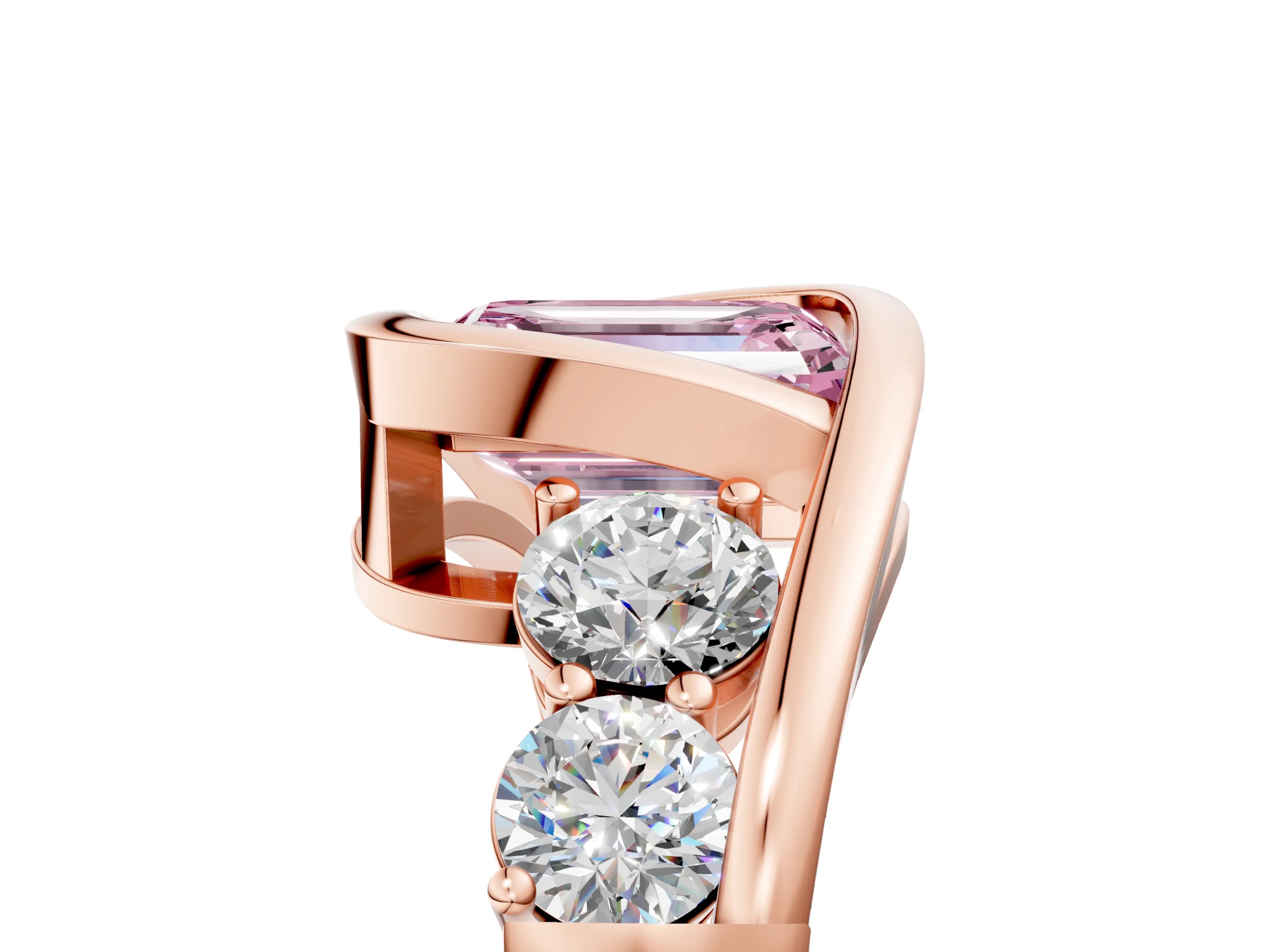 Rose gold Bezel Set Fancy Pink Emerald Cut Diamond Split Shank Ring_5