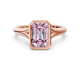 Rose gold Bezel Set Fancy Pink Emerald  Solitaire Diamond Ring with Smooth Band 1