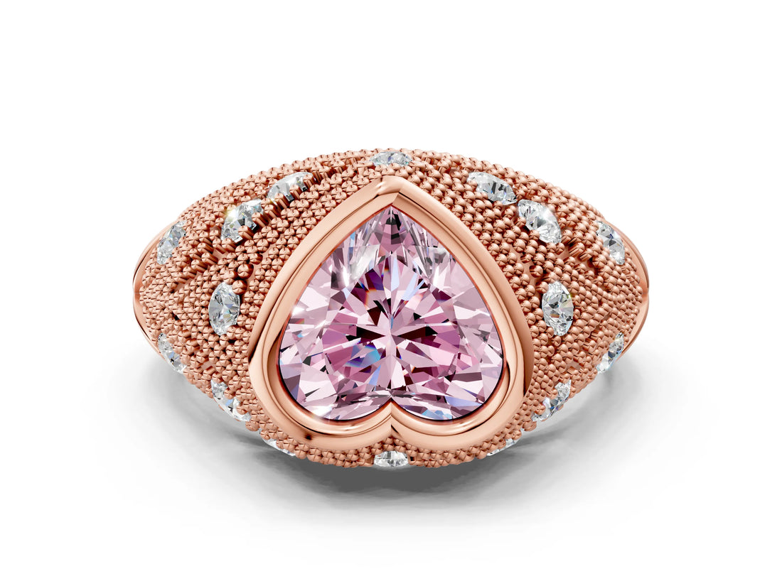 Rose gold Bezel Set Fancy Pink Heart Cut Diamond Milgrain Band Ring