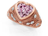 Rose gold Bezel Set Fancy Pink Heart Cut Diamond Milgrain Band Ring_1