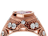 Rose gold Bezel Set Fancy Pink Heart Cut Diamond Milgrain Band Ring_4