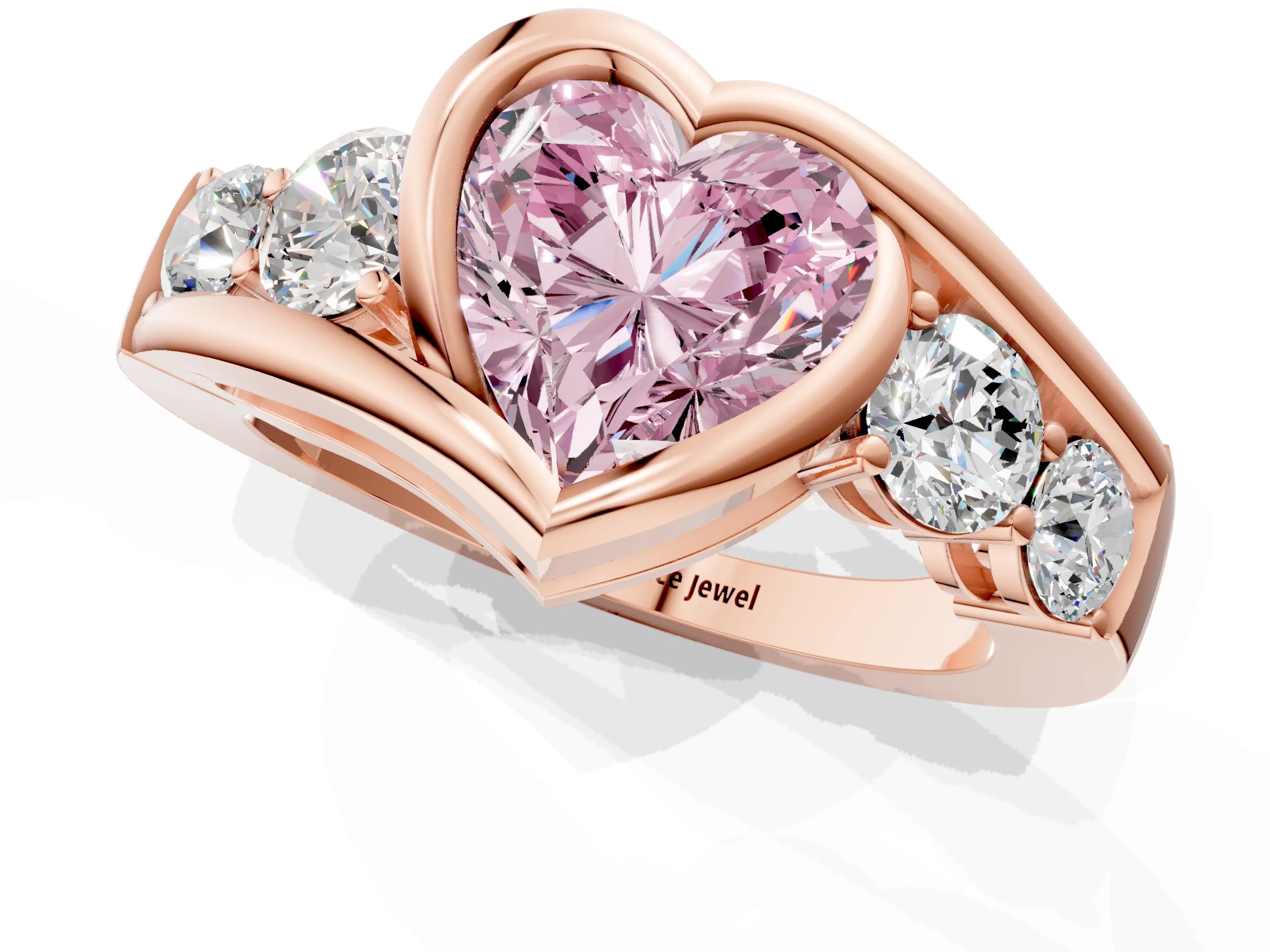 Rose gold Bezel Set Fancy Pink Heart Cut Diamond Split Shank Ring_1