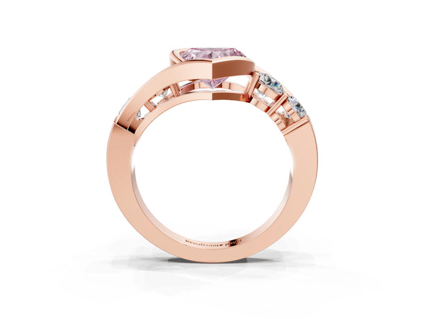 Rose Gold Heart-Shaped Bezel Bypass Engagement Ring Setting for Fancy Pink Center