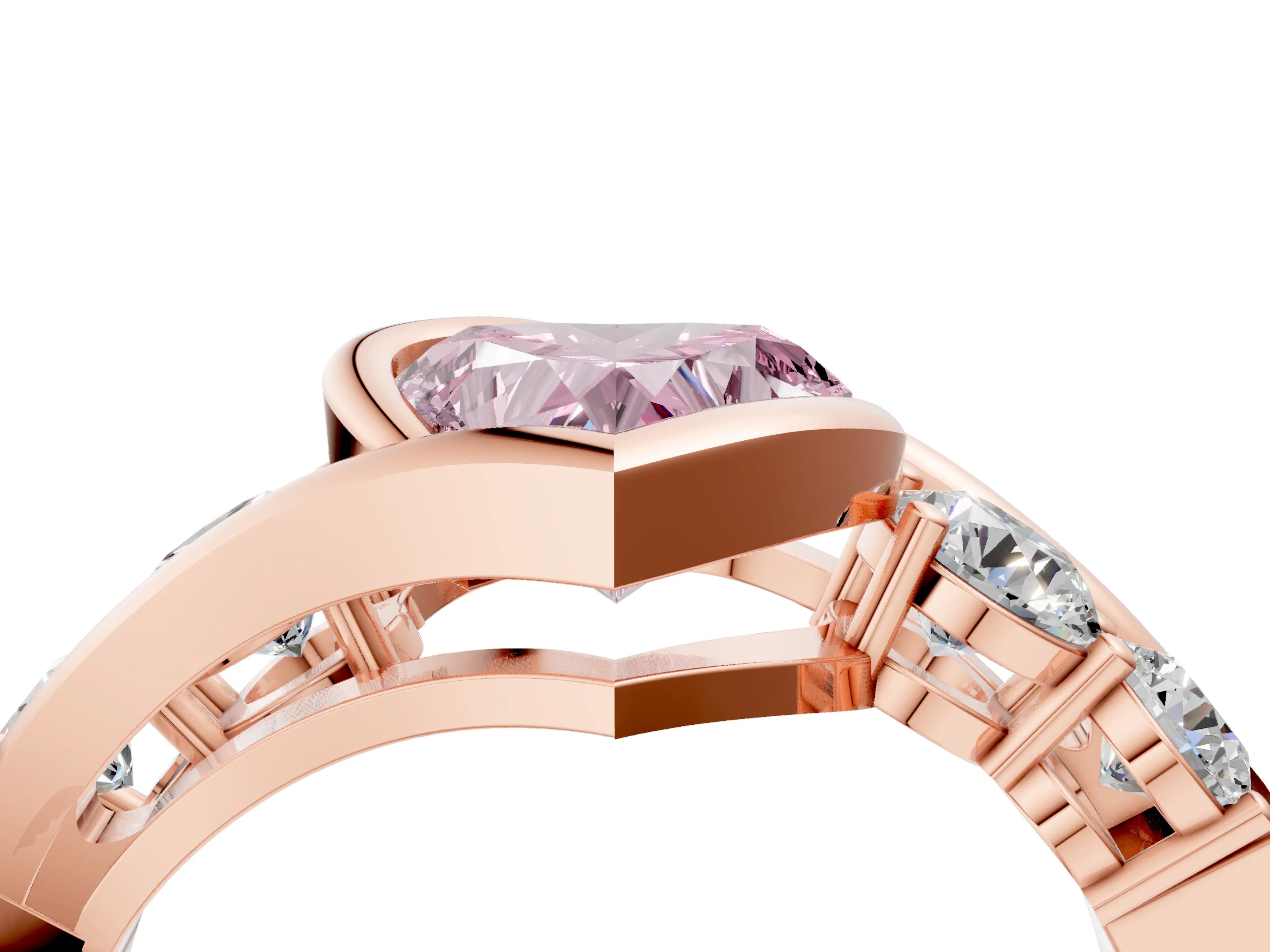 Rose gold Bezel Set Fancy Pink Heart Cut Diamond Split Shank Ring_4