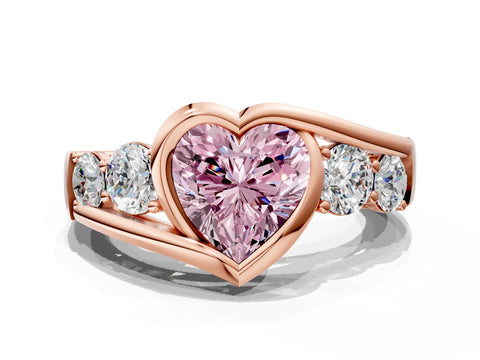 Rose gold Bezel Set Fancy Pink Heart Cut Diamond Split Shank Ring