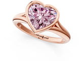 Rose gold Bezel Set Fancy Pink Heart  Solitaire Diamond Ring with Smooth Band 1