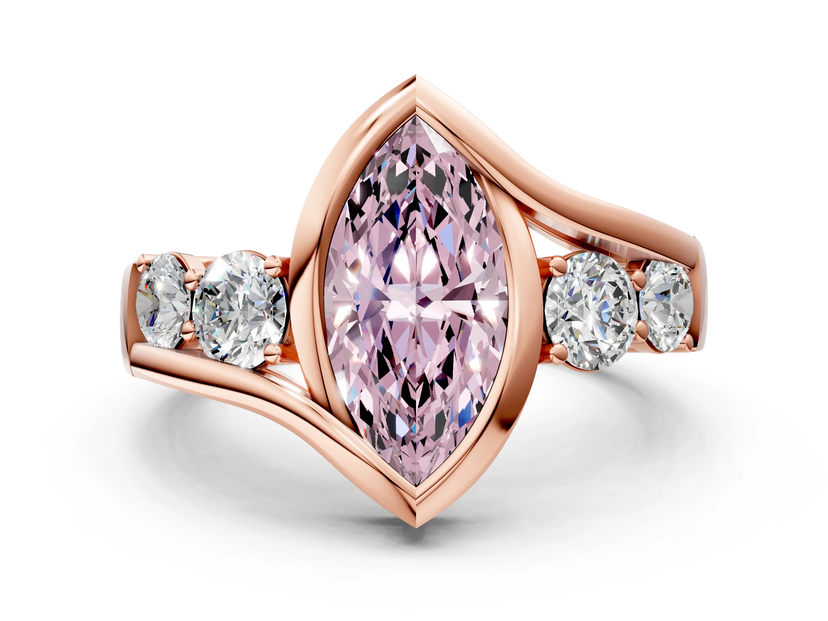 Rose gold Bezel Set Fancy Pink Marquise Cut Diamond Split Shank Ring