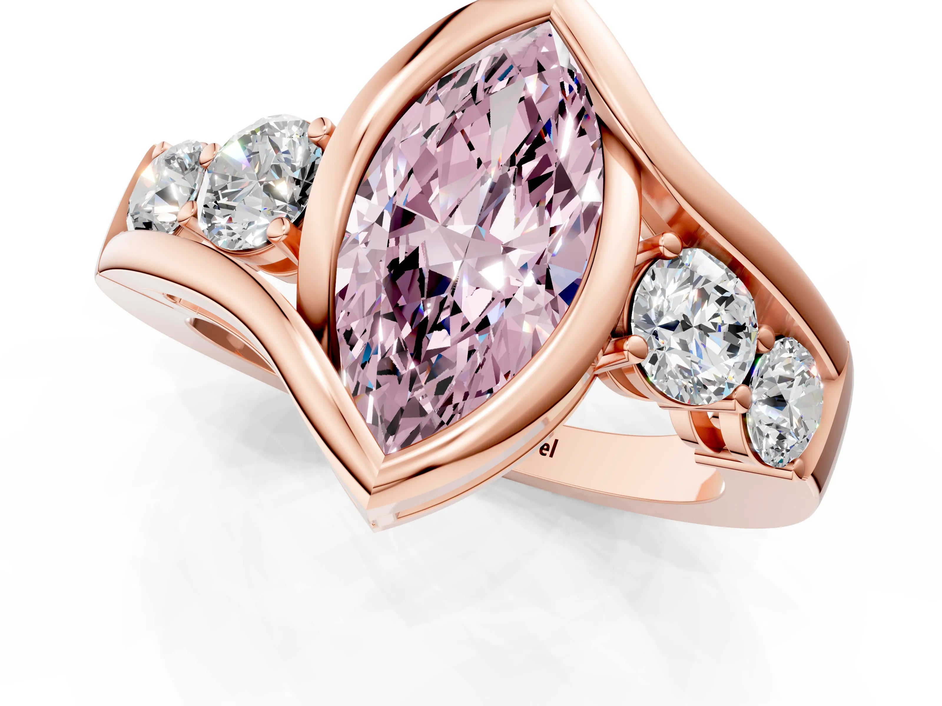 Rose gold Bezel Set Fancy Pink Marquise Cut Diamond Split Shank Ring_1