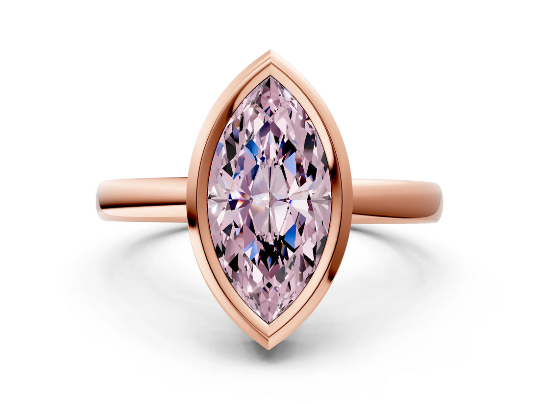 Rose gold Bezel Set Fancy Pink Marquise Cut Solitaire Engagement Ring with Classic Band