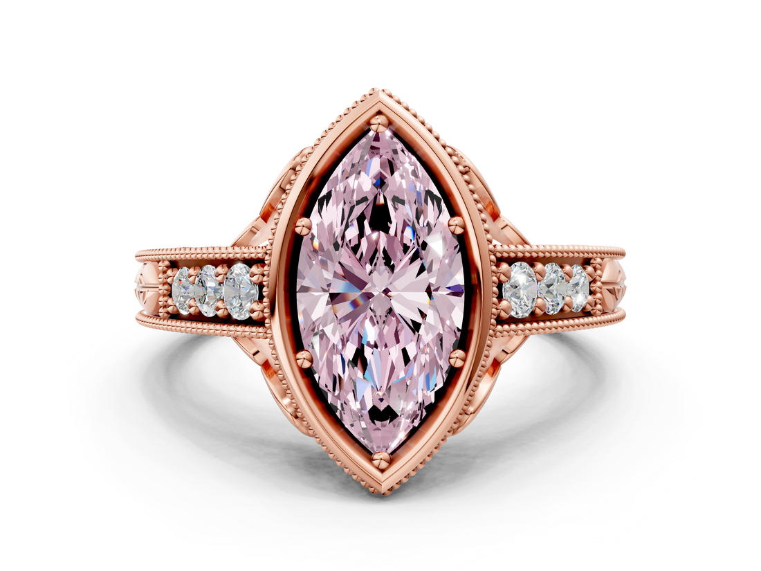 Rose gold Bezel Set Fancy Pink Marquise  Diamond Milgrain Pave Engagement Ring_33