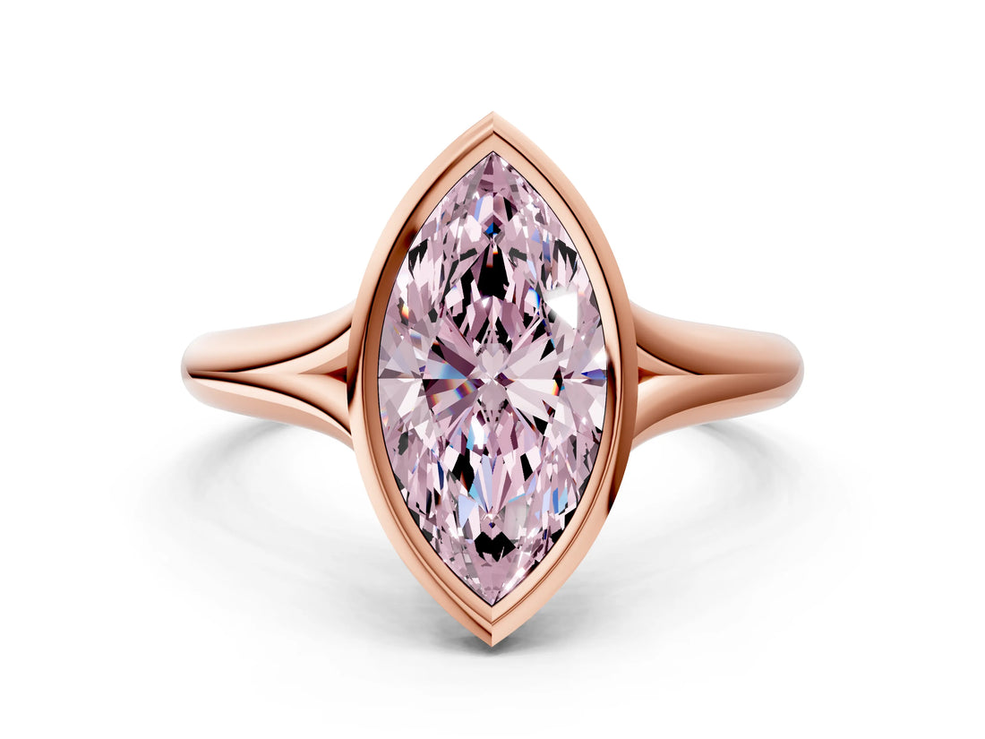 Rose gold Bezel Set Fancy Pink Marquise  Solitaire Diamond Ring with Smooth Band 1