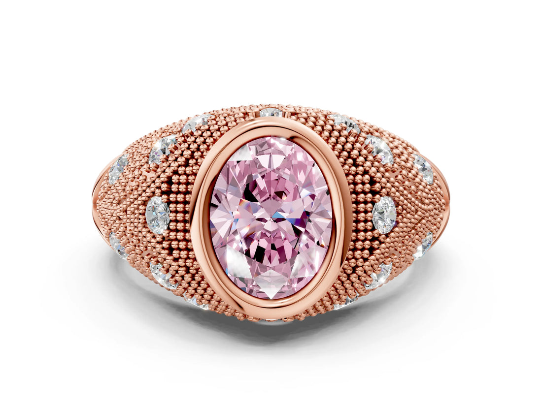 Rose gold Bezel Set Fancy Pink Oval Cut Diamond Milgrain Band Ring