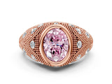 Rose gold Bezel Set Fancy Pink Oval Cut Diamond Milgrain Band Ring