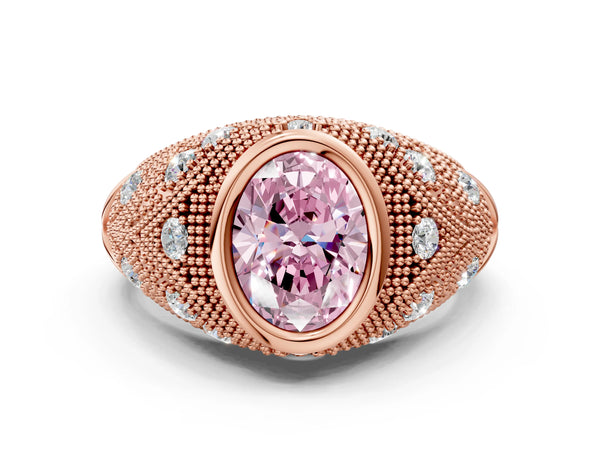 Rose Gold Oval Vintage Bezel Engagement Ring Setting for Fancy Pink Center with Milgrain
