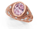 Rose gold Bezel Set Fancy Pink Oval Cut Diamond Milgrain Band Ring_1