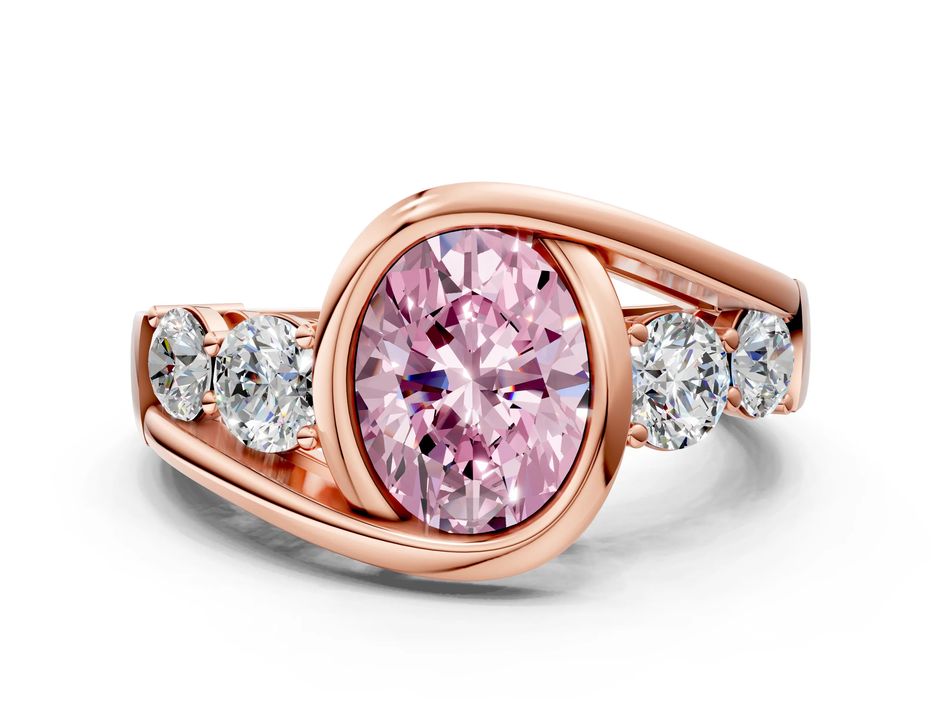 Rose gold Bezel Set Fancy Pink Oval Cut Diamond Split Shank Ring