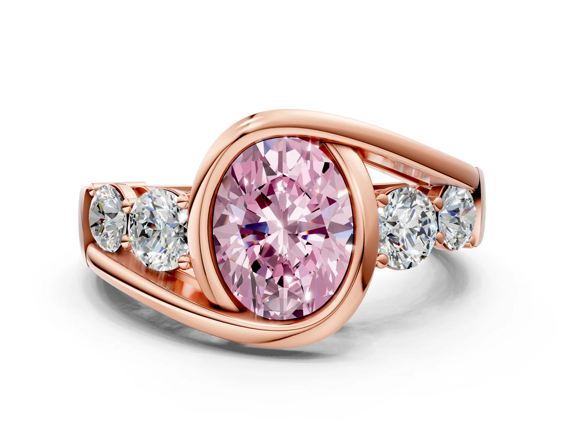 Rose gold Bezel Set Fancy Pink Oval Cut Diamond Split Shank Ring