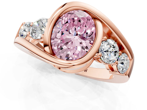 Rose gold Bezel Set Fancy Pink Oval Cut Diamond Split Shank Ring_1