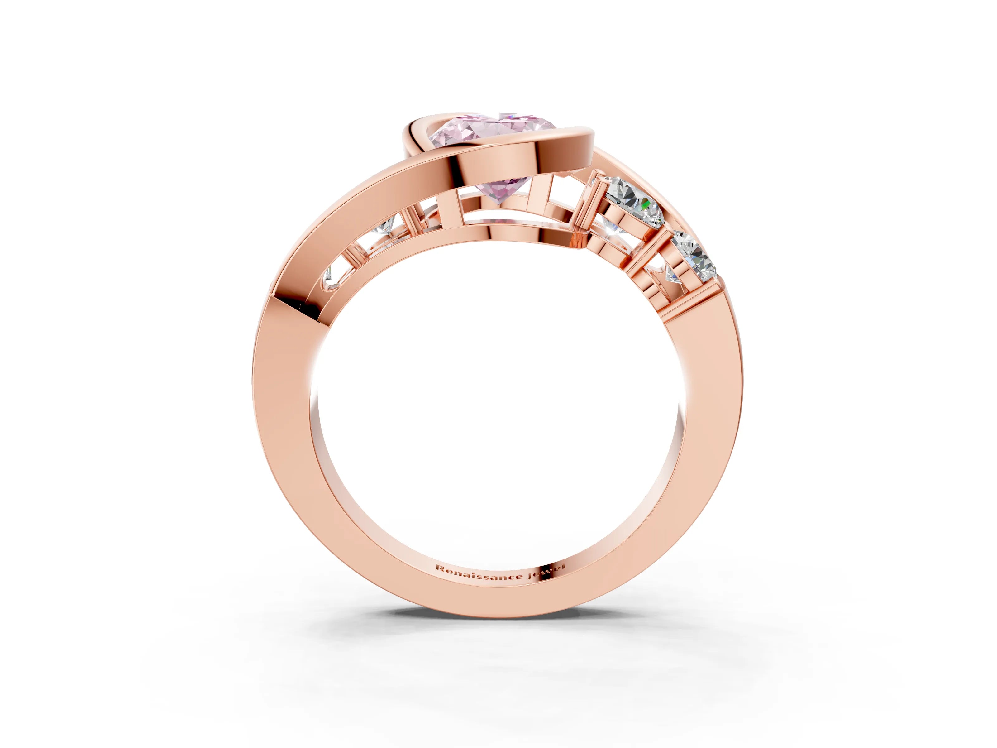 Rose gold Bezel Set Fancy Pink Oval Cut Diamond Split Shank Ring_3