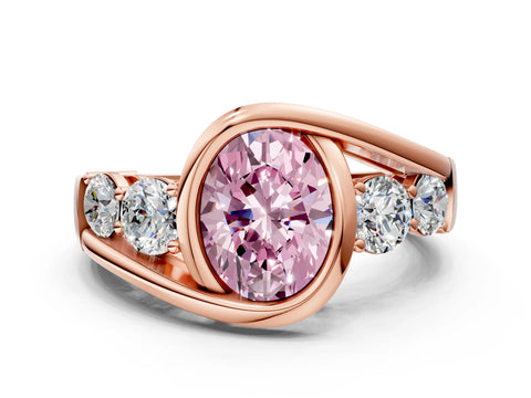 Rose gold Bezel Set Fancy Pink Oval Cut Diamond Split Shank Ring