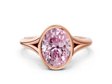 Rose gold Bezel Set Fancy Pink Oval  Cut Solitaire Ring with Tapered Band