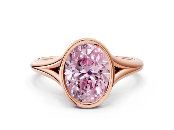 Rose Gold Oval Bezel Solitaire Engagement Ring Setting for Fancy Pink Center with V Split Shank