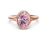 Rose gold Bezel Set Fancy Pink Oval  Solitaire Diamond Ring with Smooth Band 1