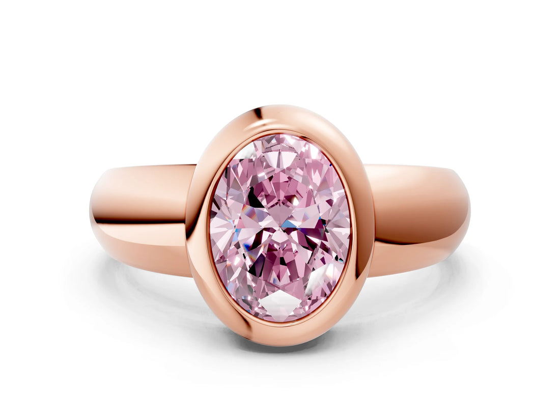 Rose gold Bezel Set Fancy Pink Oval  Solitaire Ring with Wide Band 2