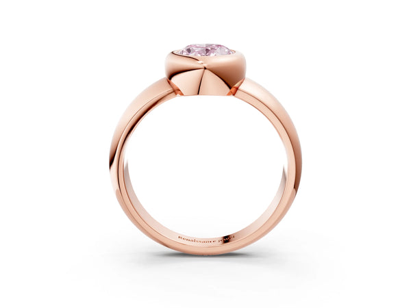 Rose Gold Oval Bezel Solitaire Engagement Ring Setting for Fancy Pink Center with Wide Sculpted Band