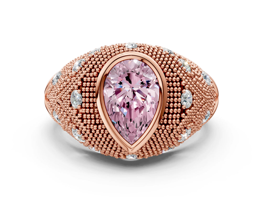 Rose gold Bezel Set Fancy Pink Pear Cut Diamond Milgrain Band Ring