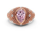 Rose gold Bezel Set Fancy Pink Pear Cut Diamond Milgrain Band Ring