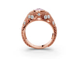 Rose gold Bezel Set Fancy Pink Pear Cut Diamond Milgrain Band Ring_3