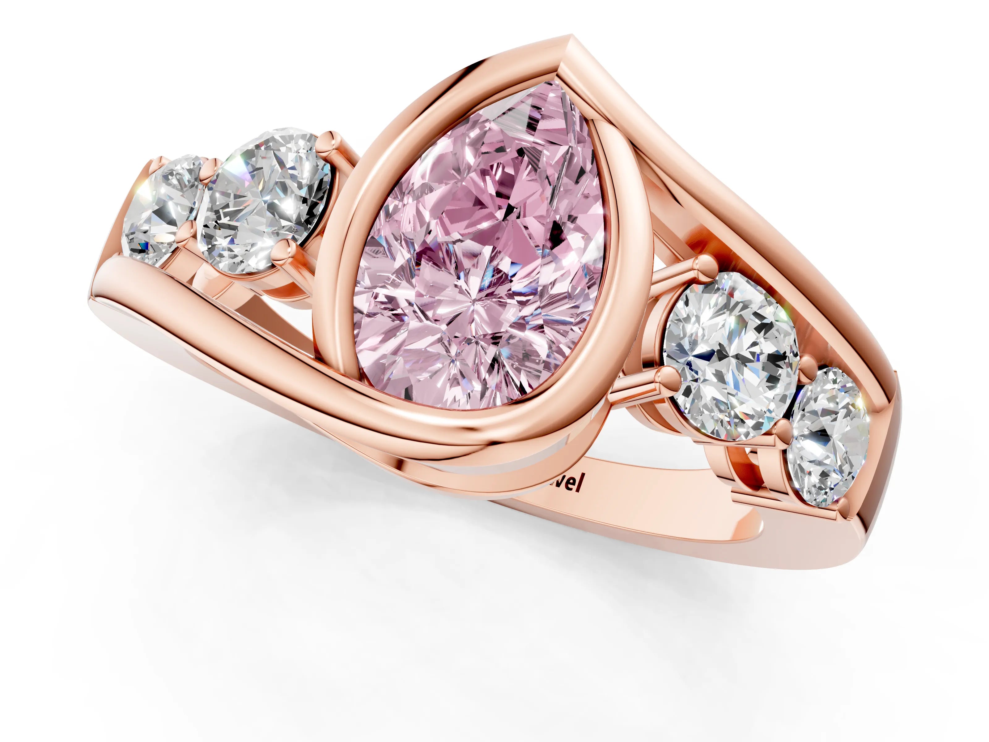 Rose gold Bezel Set Fancy Pink Pear Cut Diamond Split Shank Ring_1