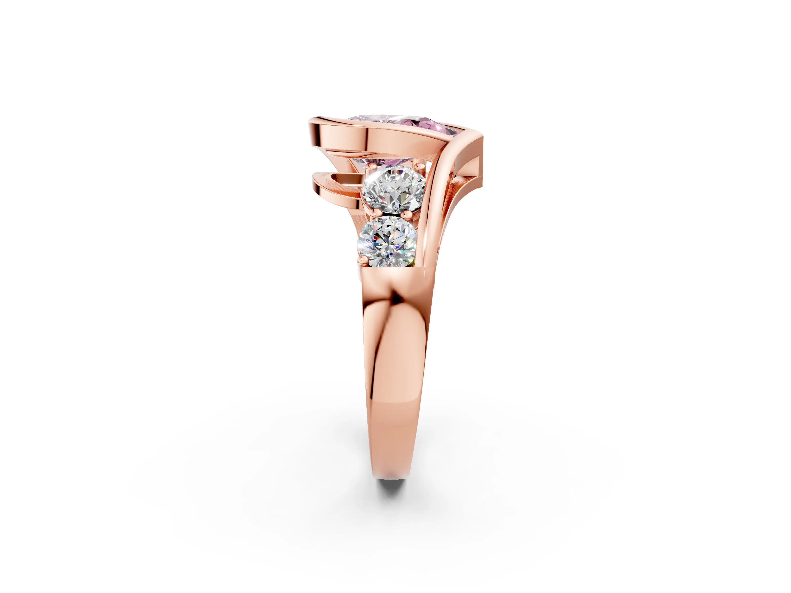 Rose gold Bezel Set Fancy Pink Pear Cut Diamond Split Shank Ring_2