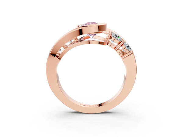 Rose Gold Pear-Shaped Bezel Bypass Engagement Ring Setting for Fancy Pink Center