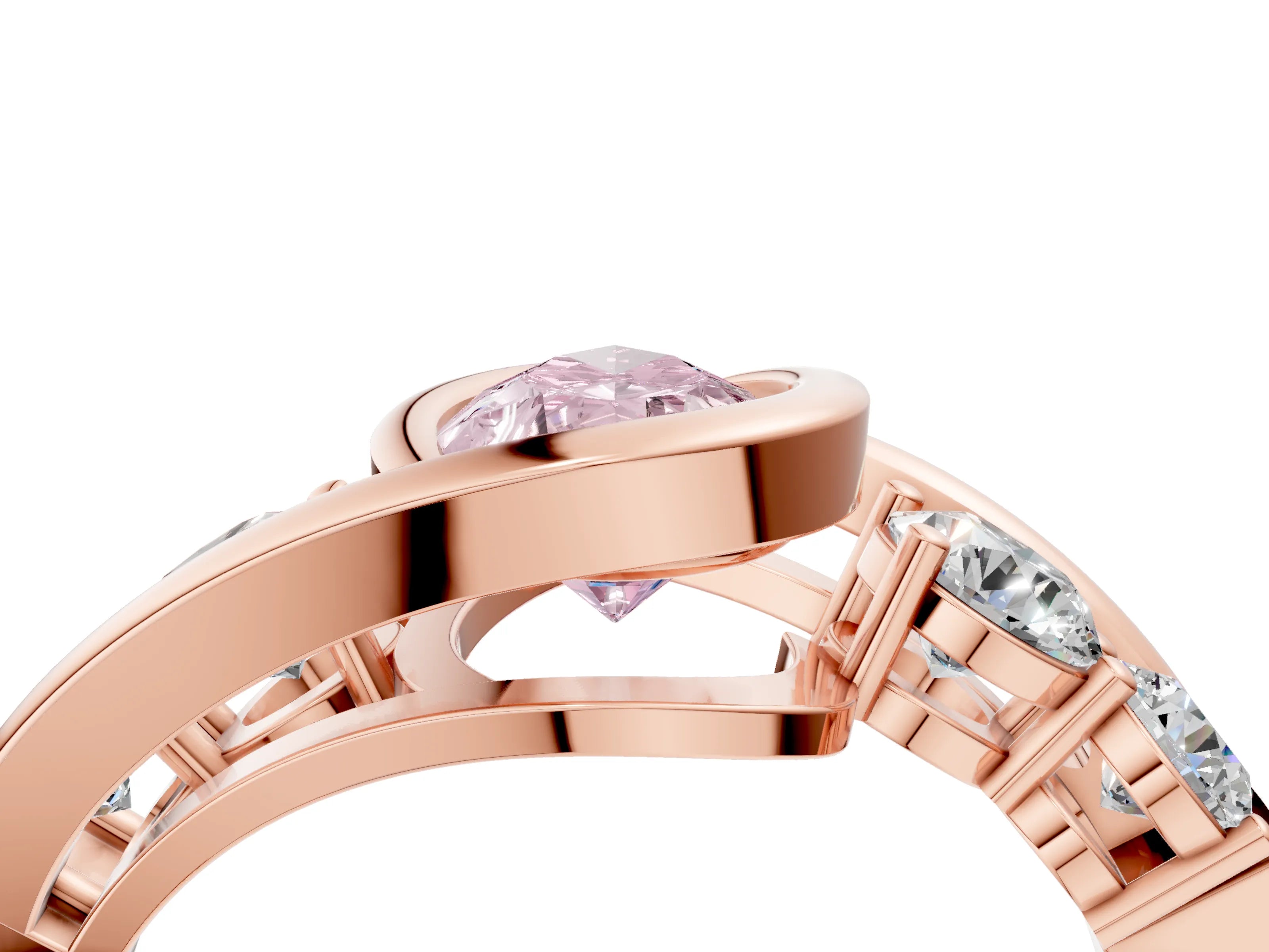 Rose gold Bezel Set Fancy Pink Pear Cut Diamond Split Shank Ring_4