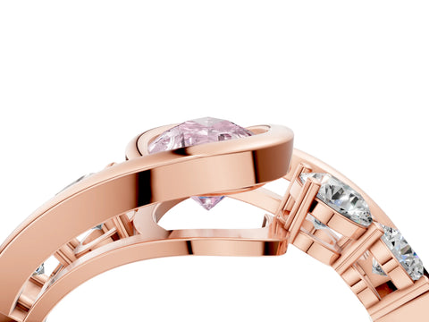 Rose gold Bezel Set Fancy Pink Pear Cut Diamond Split Shank Ring_4