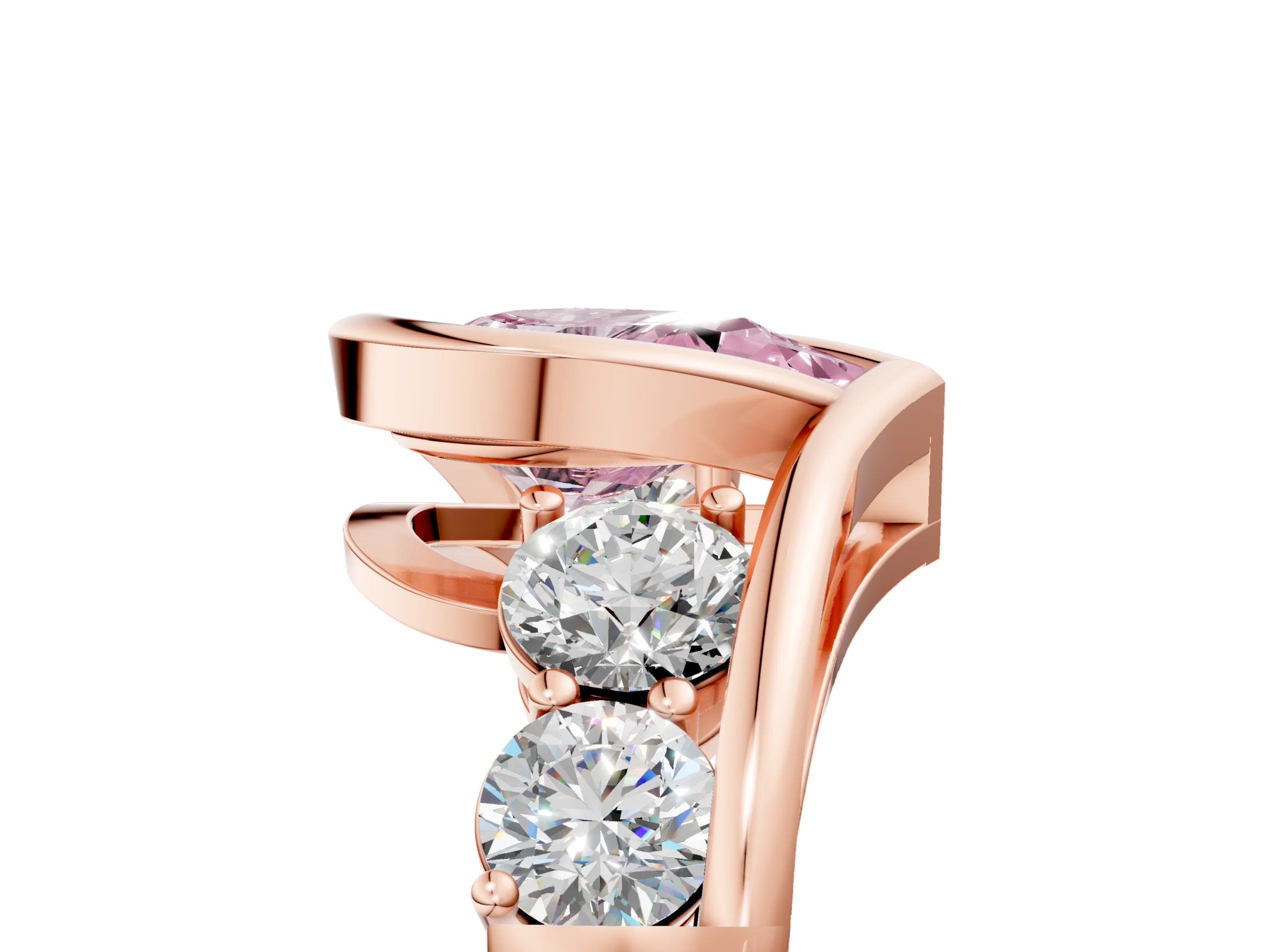 Rose gold Bezel Set Fancy Pink Pear Cut Diamond Split Shank Ring_5